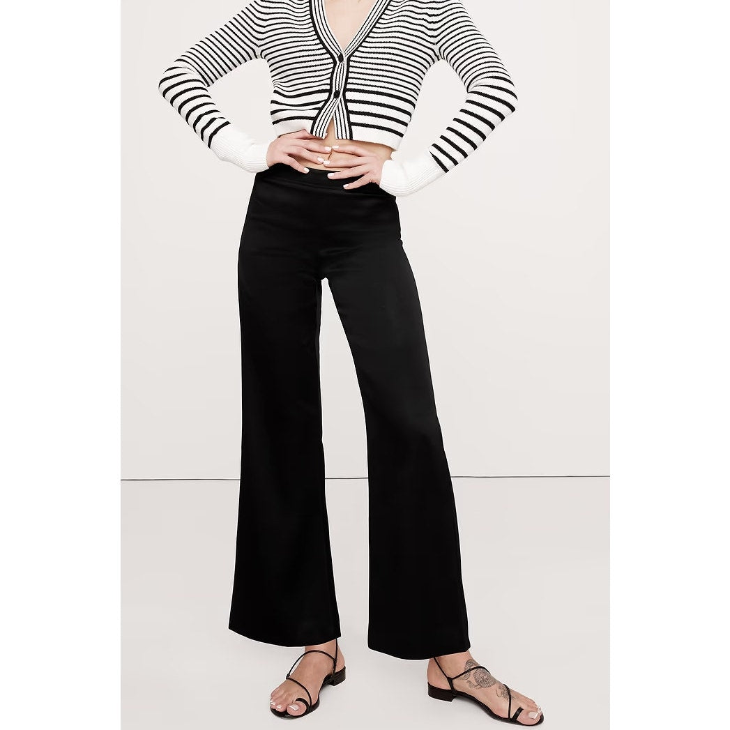 Banana Republic Mid-Rise Kick-Flare Satin Ankle Trouser Pants Black Petite 2