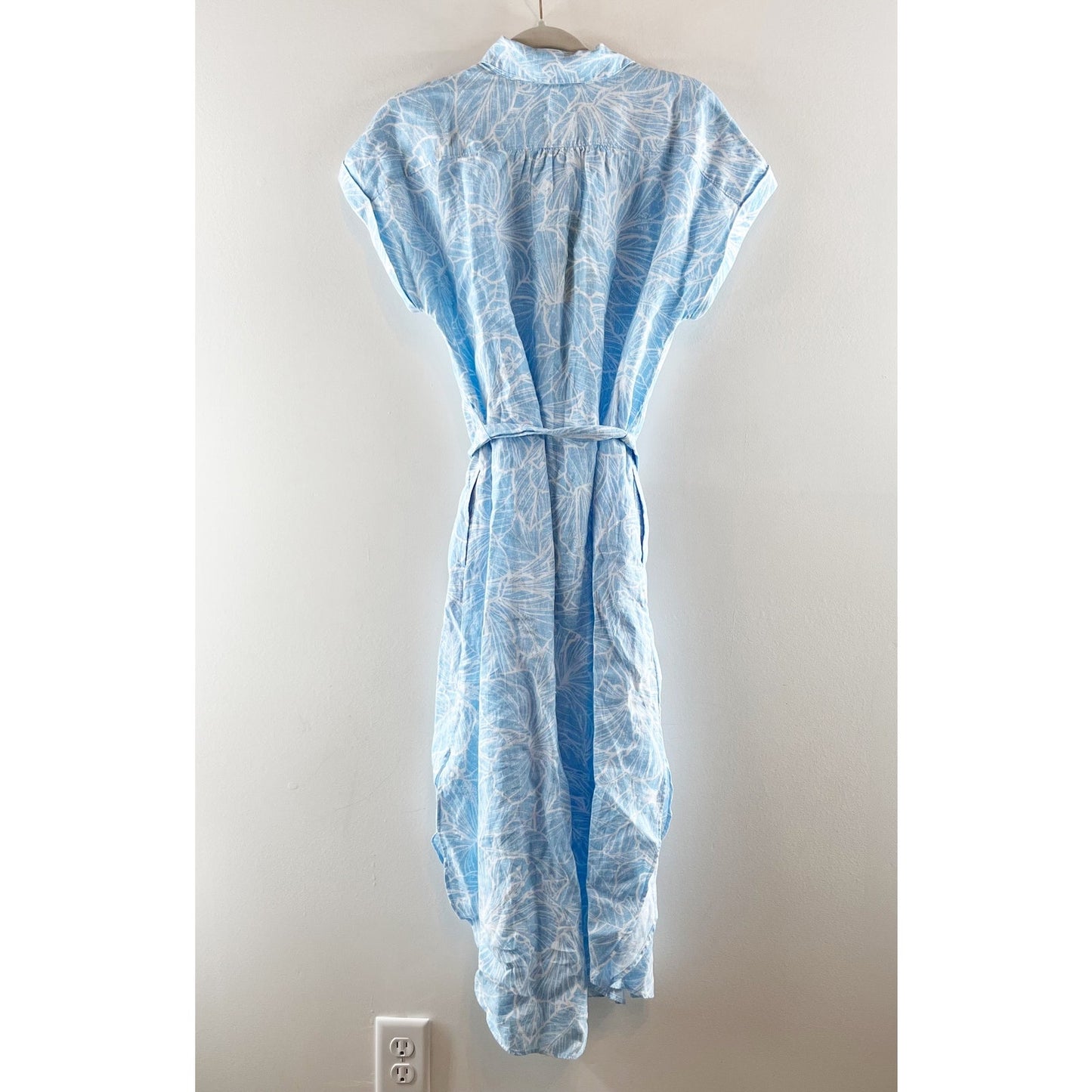 Tommy Bahama Coastalina Hightide Hibiscus Linen Midi Shirt Dress Blue Small