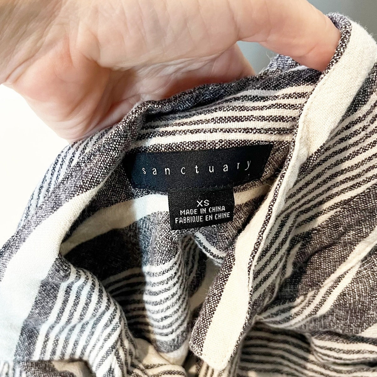 Sanctuary Linen Blend Pocket Striped Long Sleeve Button Down Shirt Blue White XS