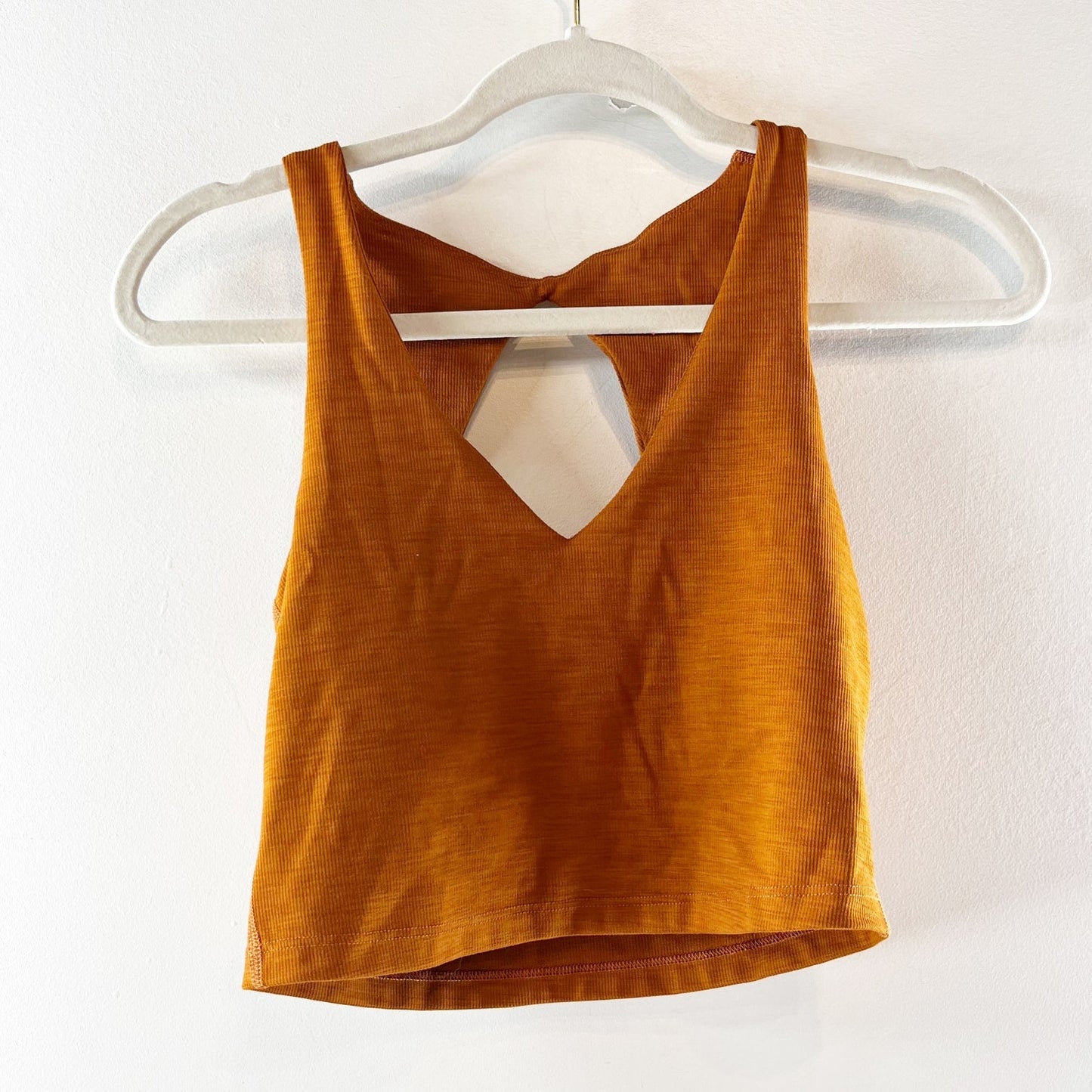 Beyond Yoga Heather Rib Fresh Cut Cropped Tank Top Brown Orange Small