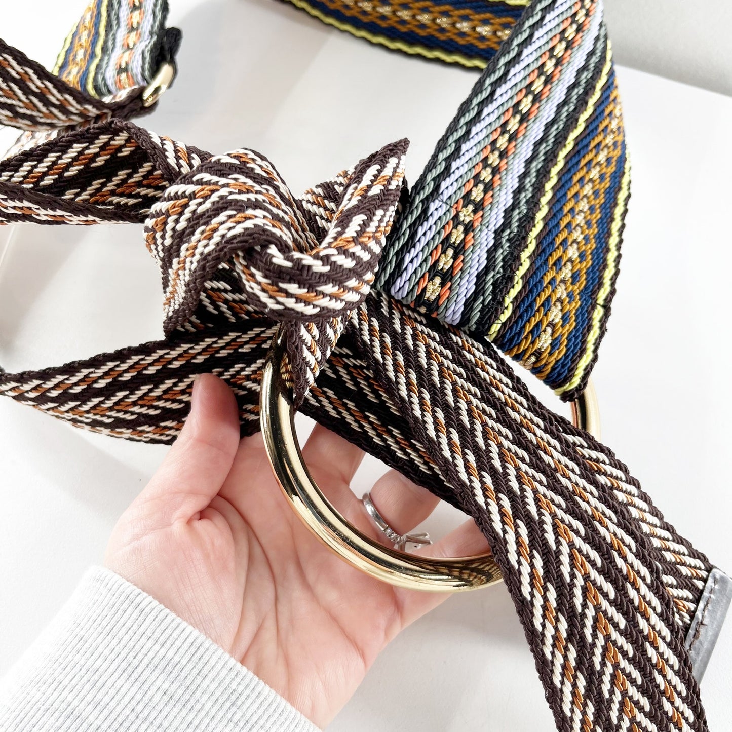 Zara Wide Striped Woven Belt with Circular Buckle Multicolor 30