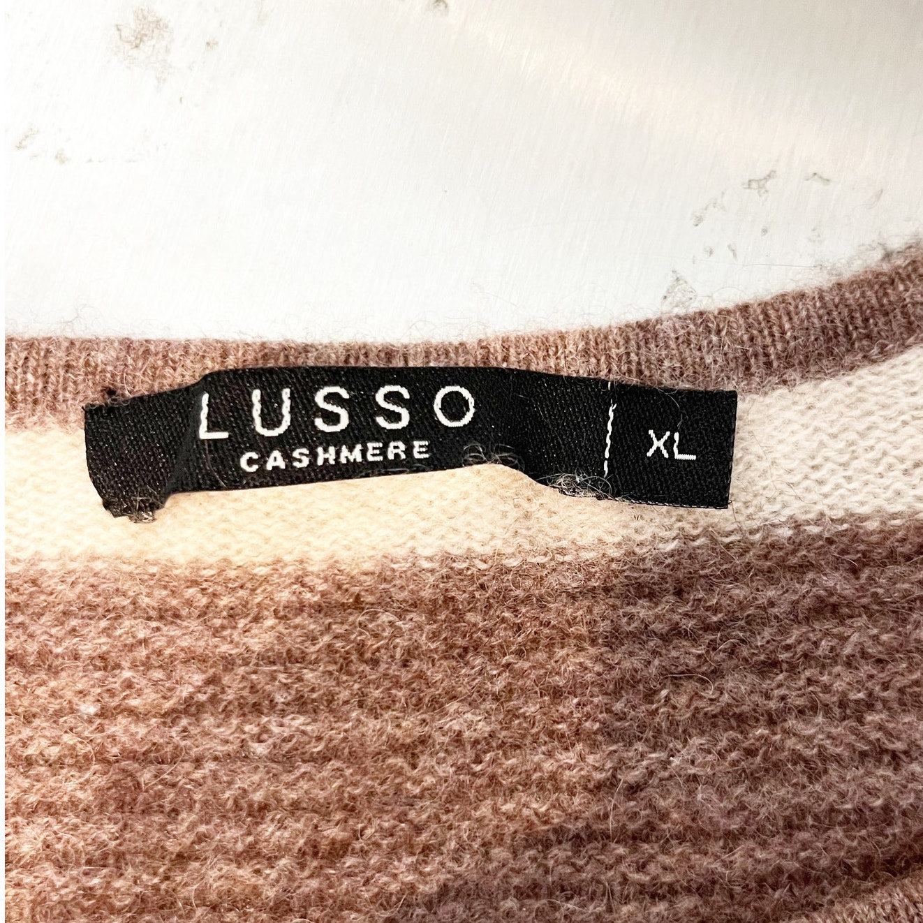 Lusso Logan Crewneck Cashmere Striped Long Sleeve Sweater Brown Tan XL