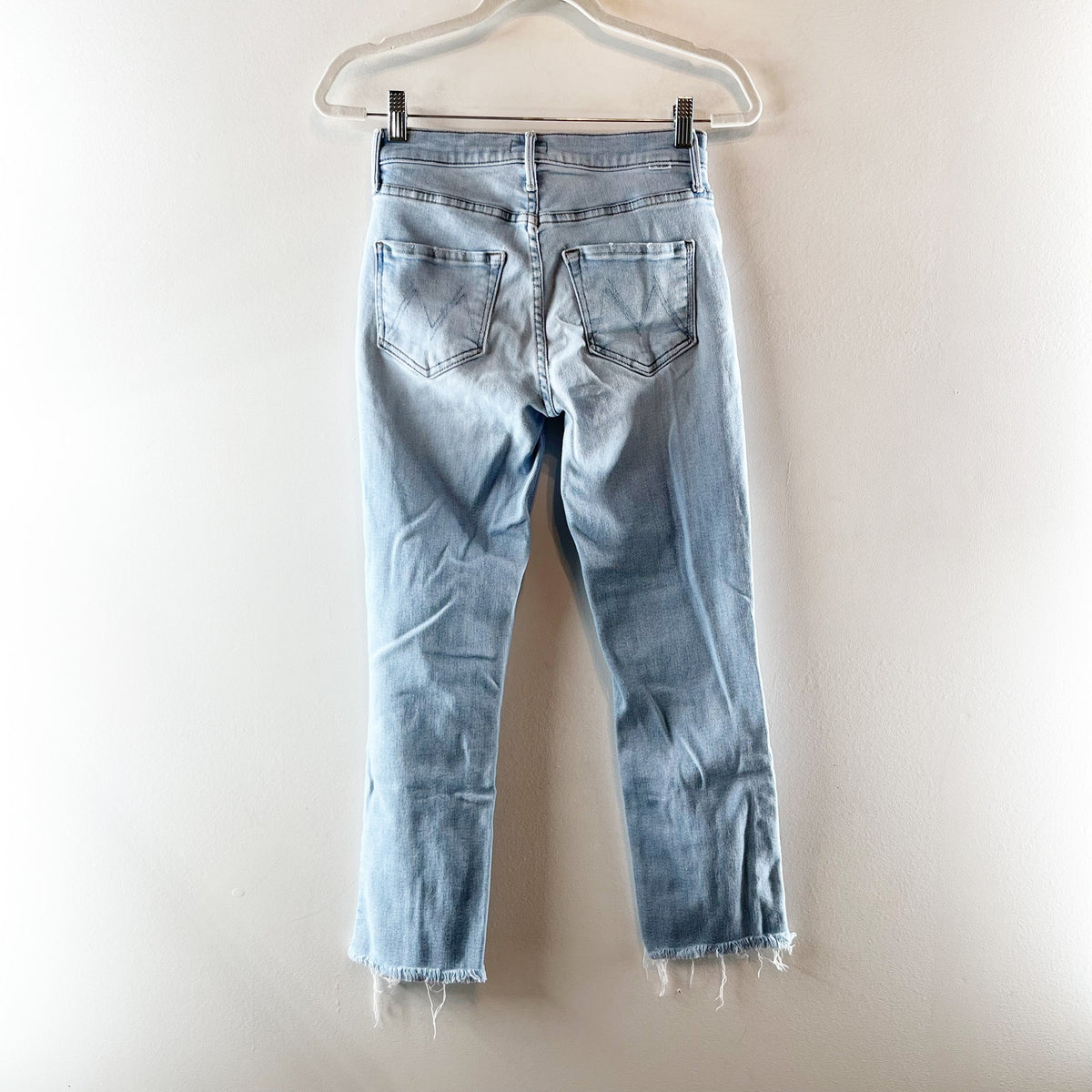 Mother The Mid Rise Dazzler Crop Fray Hem Jeans Sun Kissed Light Wash Blue 25