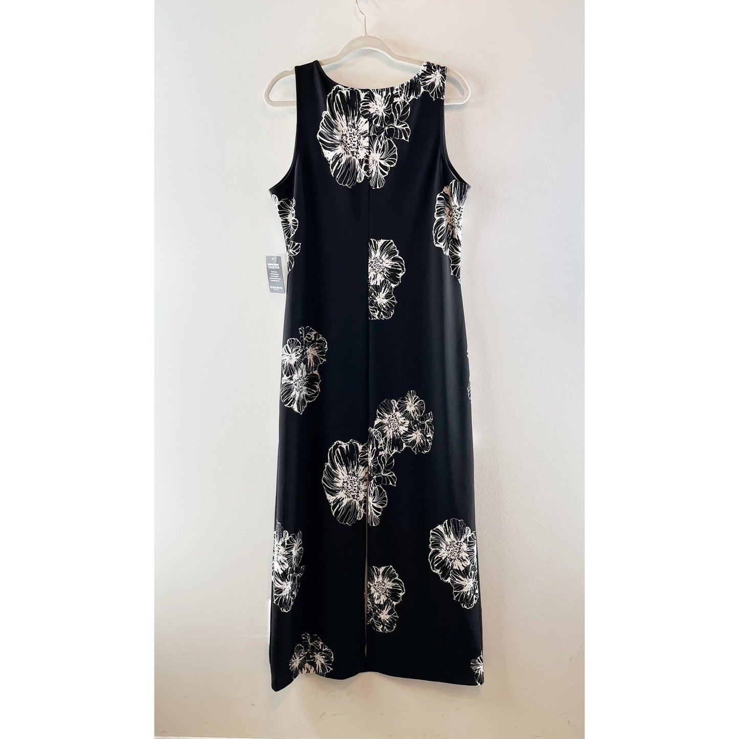 Boston Proper Floral Print Sleeveless V-Neck Maxi Dress Black White Large