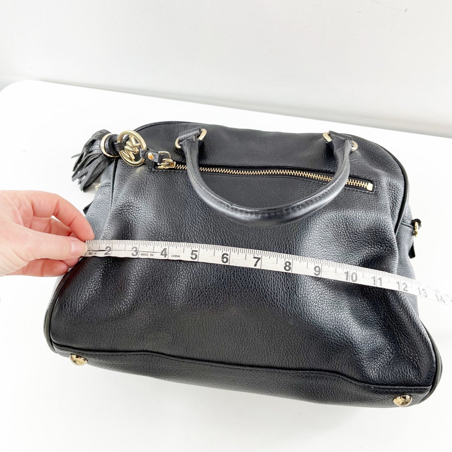 Michael Kors Knox Tassel Satchel Leather Purse Bag Black