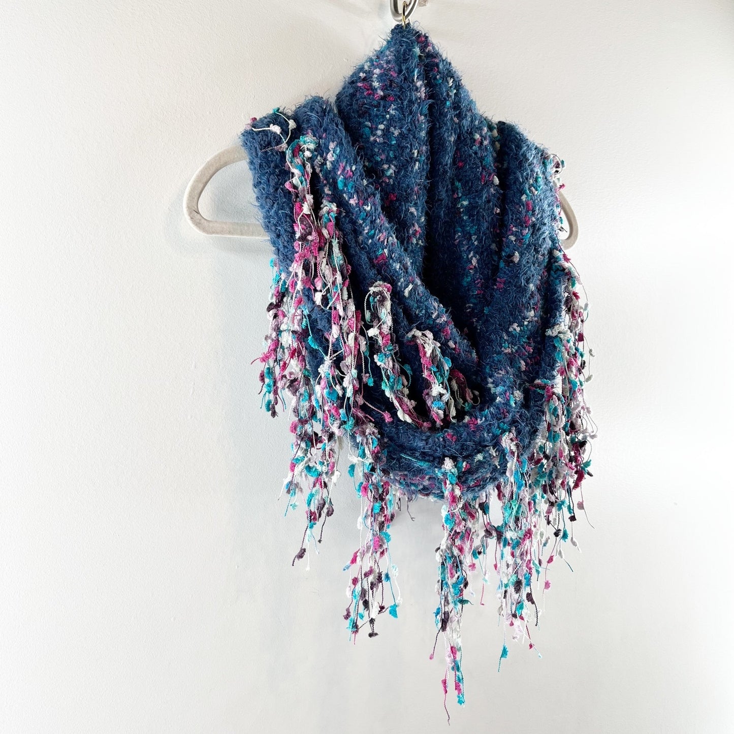 Free People Snuggle Stripe Fringe Trim Scarf Wrap Blue