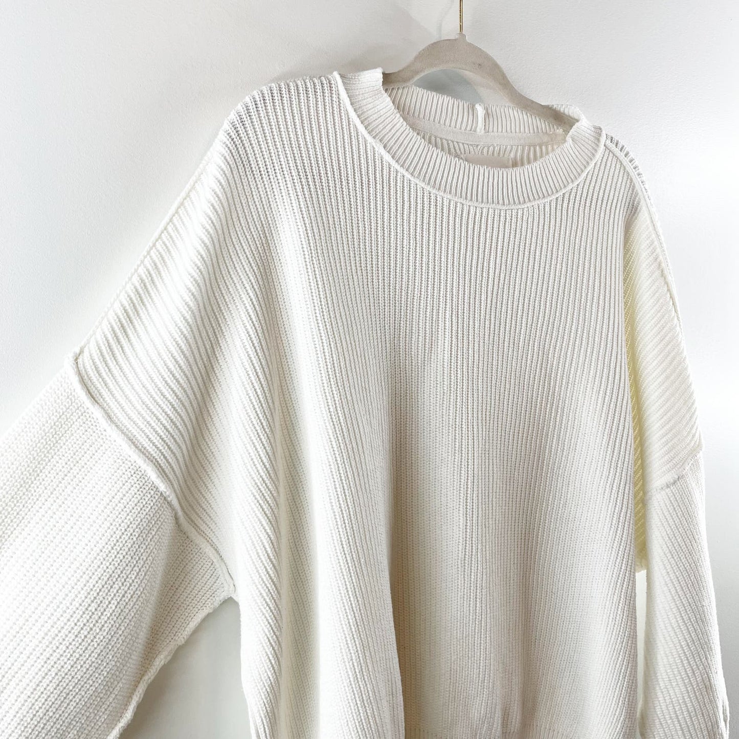 Aerie Oversized Ribbed Drop Shoulder Crewneck Sweater White Medium