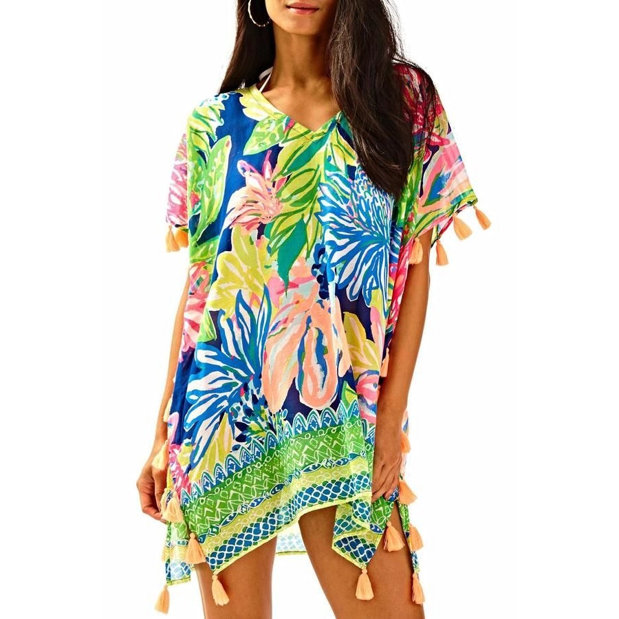 Lilly Pulitzer Castilla V-Neck Cover Up Tunic Dress MulticolorGreen Pink L / XL