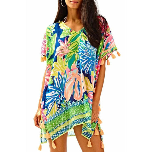 Lilly Pulitzer Castilla V-Neck Cover Up Tunic Dress MulticolorGreen Pink L / XL