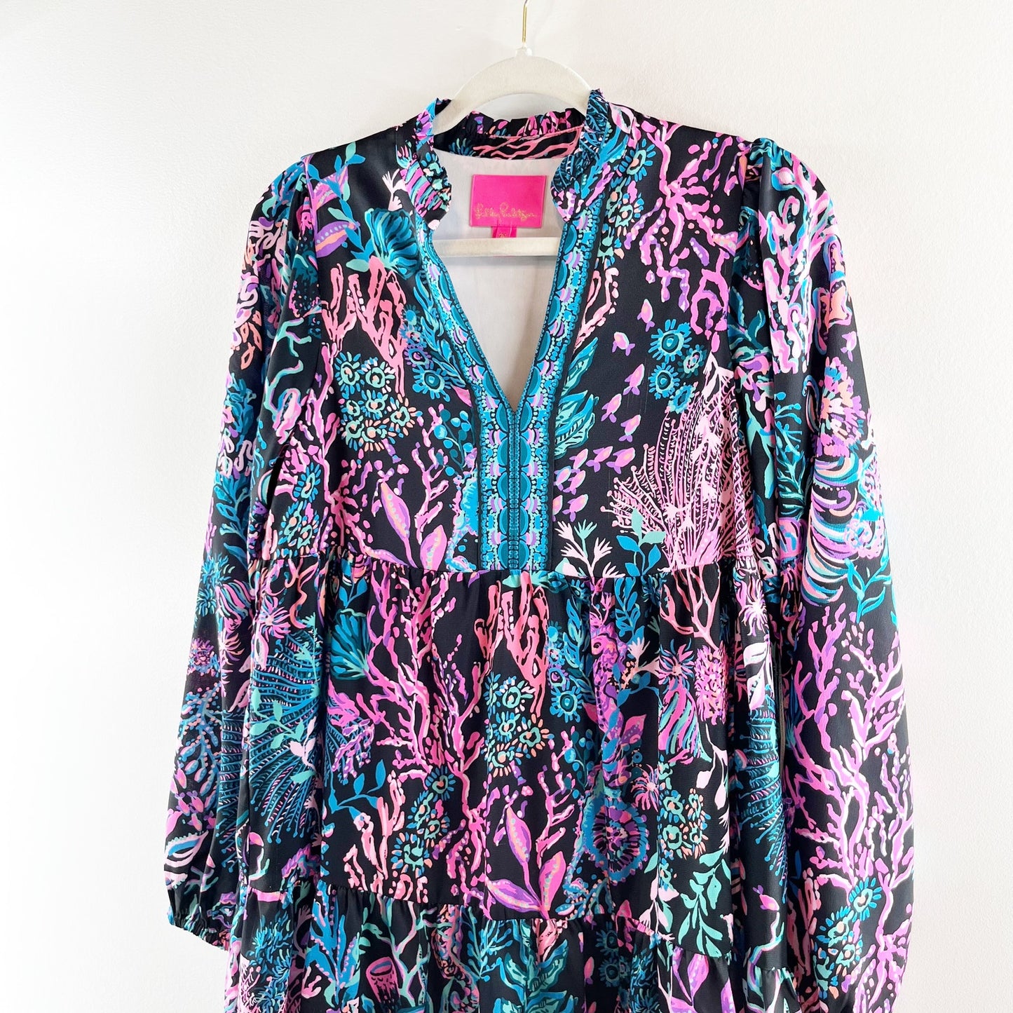 Lilly Pulitzer Arella Swing Long Sleeve Mini Dress Pink Blue XS