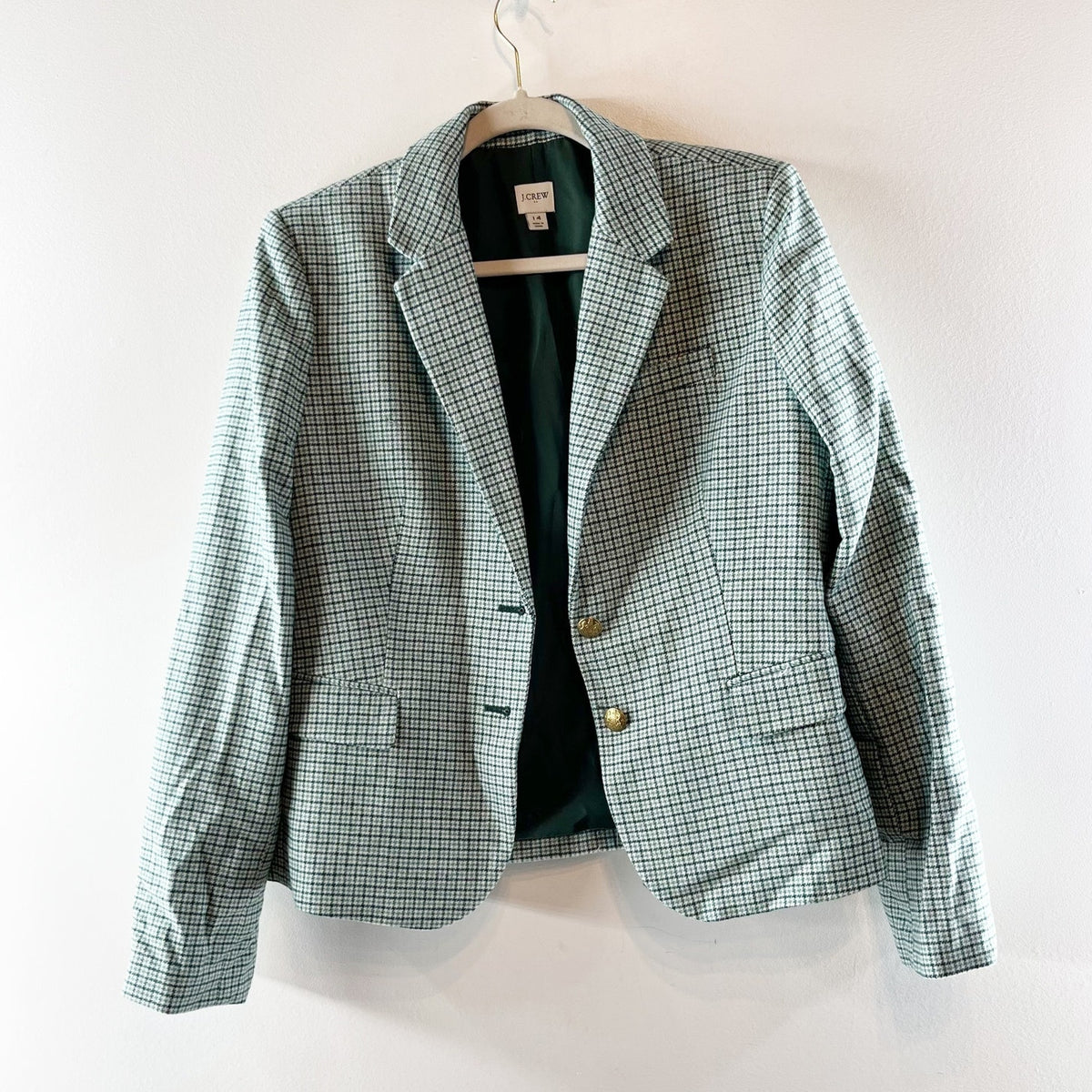 J. Crew Herringbone Wool Blend Schoolboy Blazer Jacket Green 14