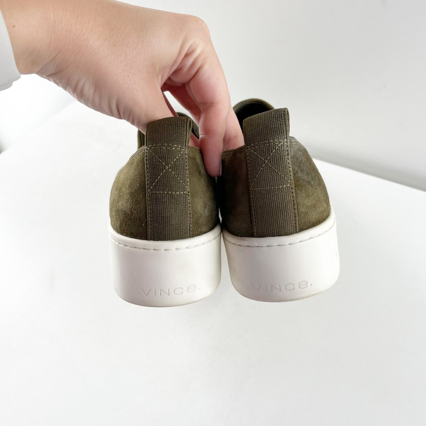 Vince Saxon Suede Slip On Platform Shoes Sneakers Green 9.5