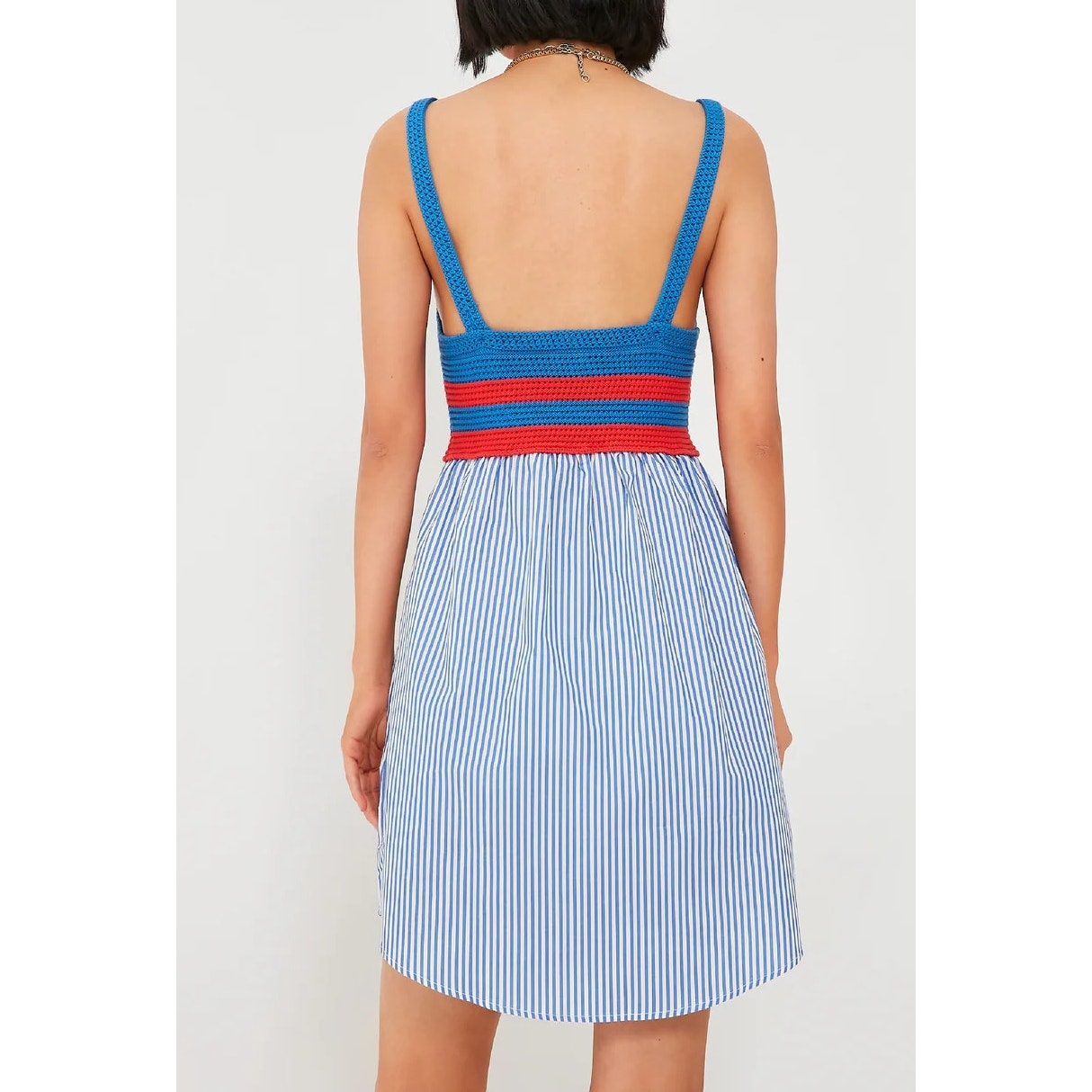 KULE The Esmee Crochet Poplin Sleeveless V-Neck Mini Dress Royal Poppy Medium