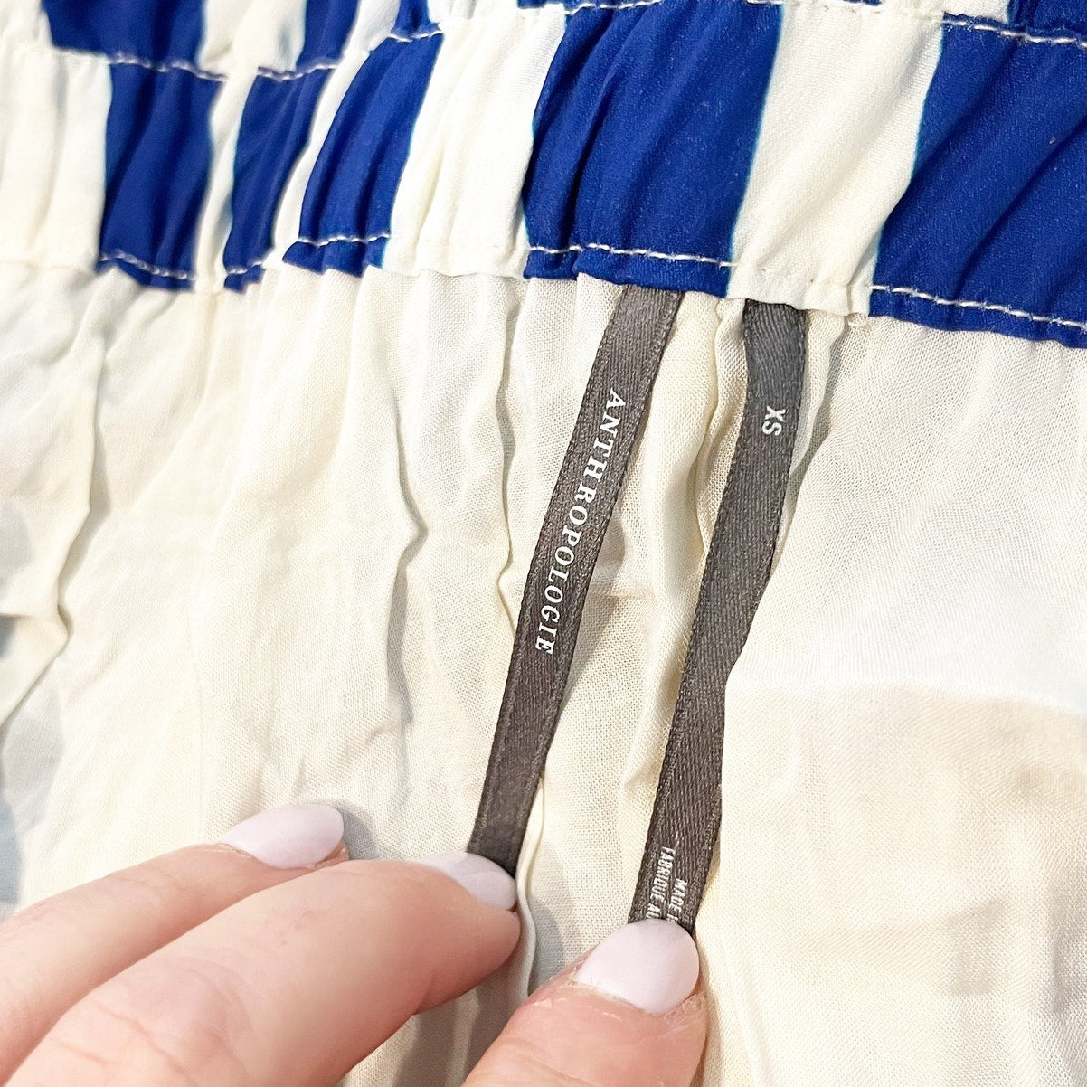 Anthropologie The Valarie Pleated Striped Midi Skirt Blue White XS