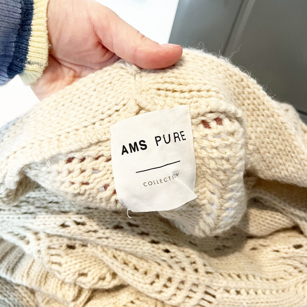 AMS Pure Long Sleeve Duster Maxi Wool Blend Cardigan Sweater Cream 6
