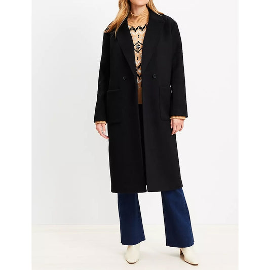 LOFT Modern Long Sleeve Doubleface Peacoat Trench Jacket Black Large Petite