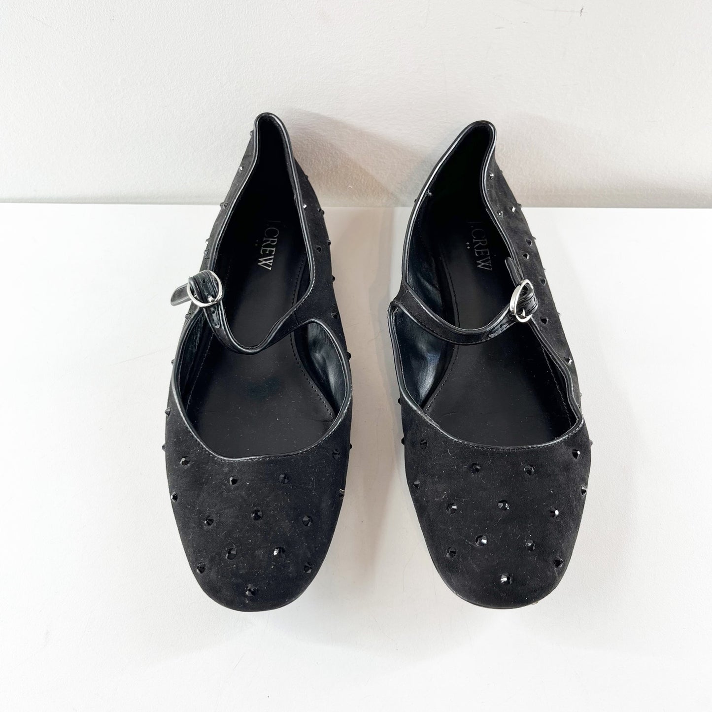 J. Crew Rhinestone Studded Mesh Mary Jane Ballet Flats Black 9