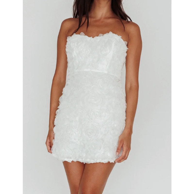 Selfie Leslie In Paris Embellished Strapless Rosette Mini Dress White XS
