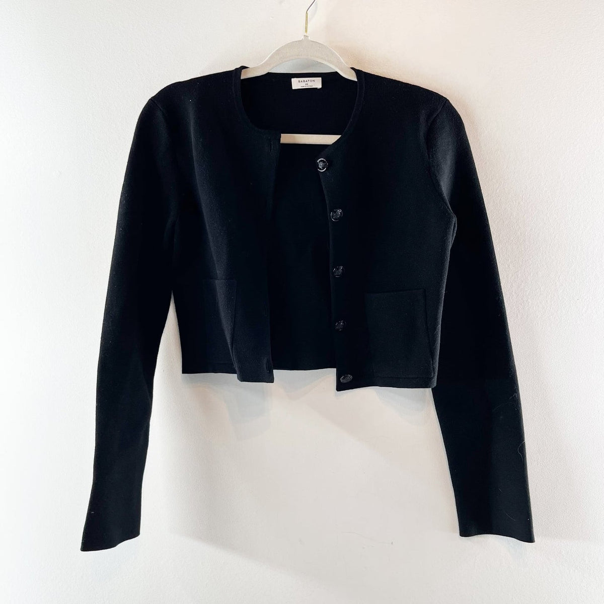 Babaton by Aritzia Notable Wonder Yarn Cropped Cardigan Sweater Black XS