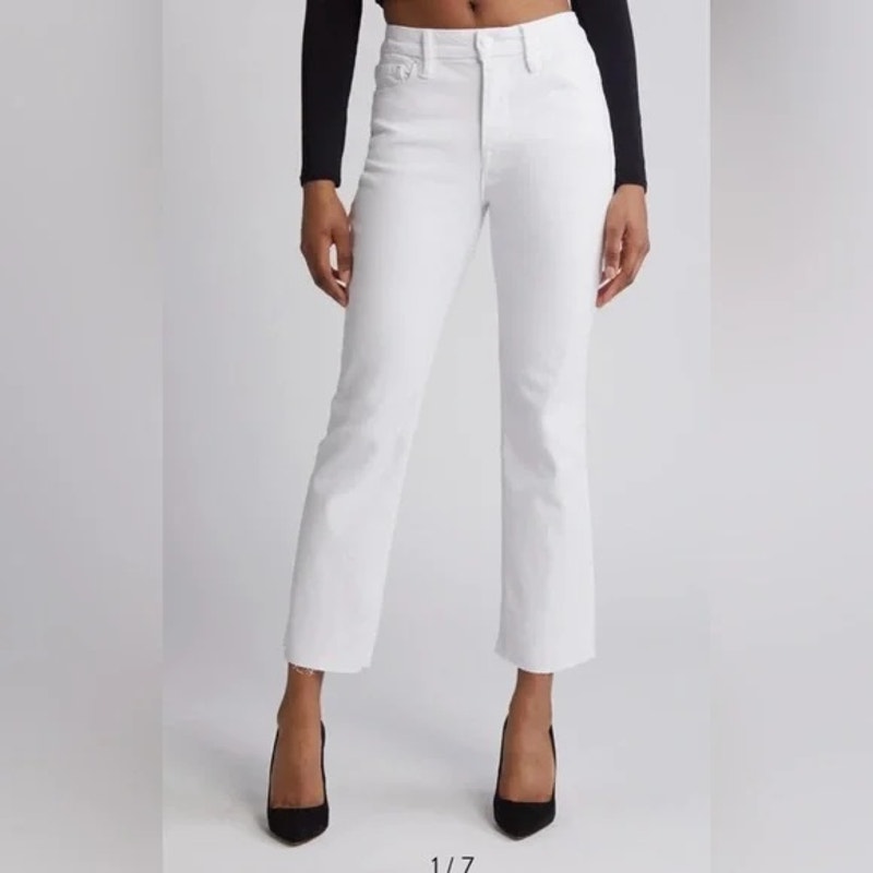 Good American Good Straight High Rise Raw Hem Jeans White 0 / 25