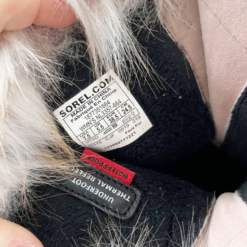 Sorel Joan of Arctic Mid Calf Faux Fur Waterproof Snow Boots Pink 7.5