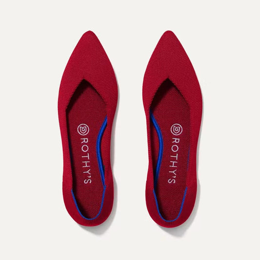 Rothy’s Knit The Point Slip-On Ballet Flat Shoes Bright Chili Red 8.5