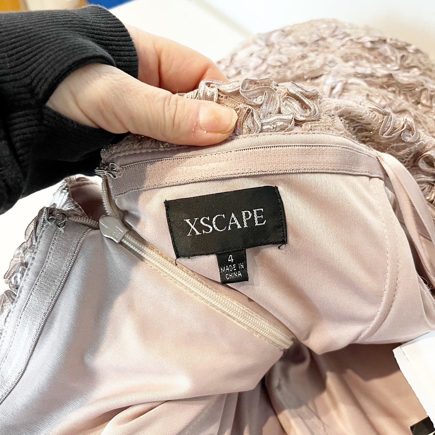 Xscape Jill Off The Shoulder Lace A Line Long Evenings Gown Taupe Pink 4