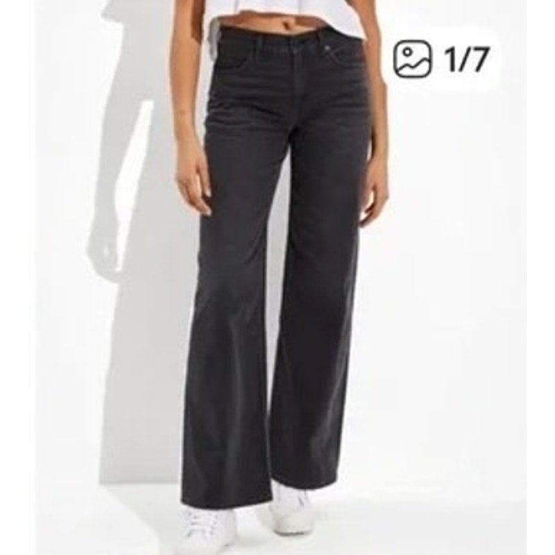 American Eagle Low Rise Skater Wide Leg Jeans Black 10