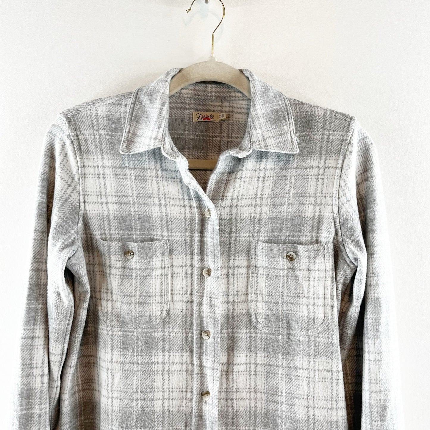 Faherty W Legend Sweater Button Down Shirt Winter Clouds Plaid Gray XS