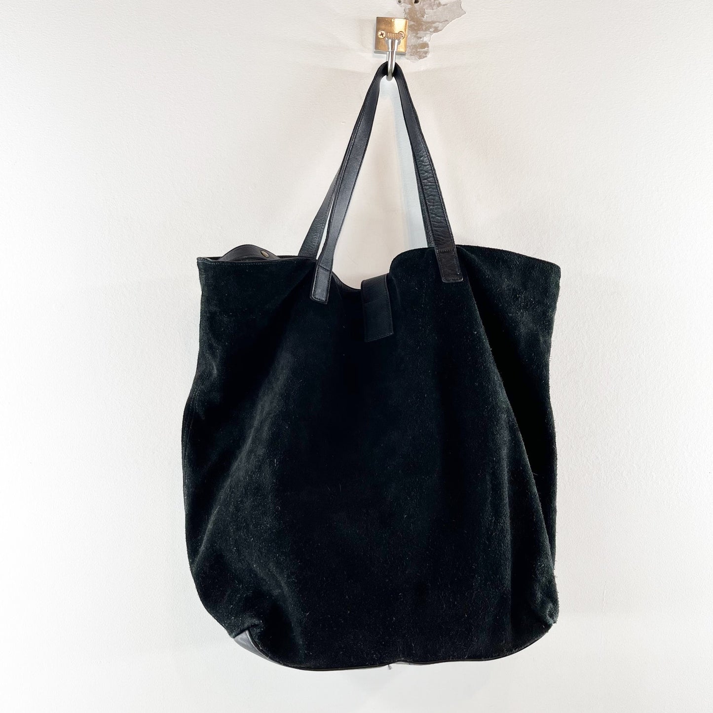 Eileen Fisher Suede Leather Tote Shopper Hobo Bag Purse Black