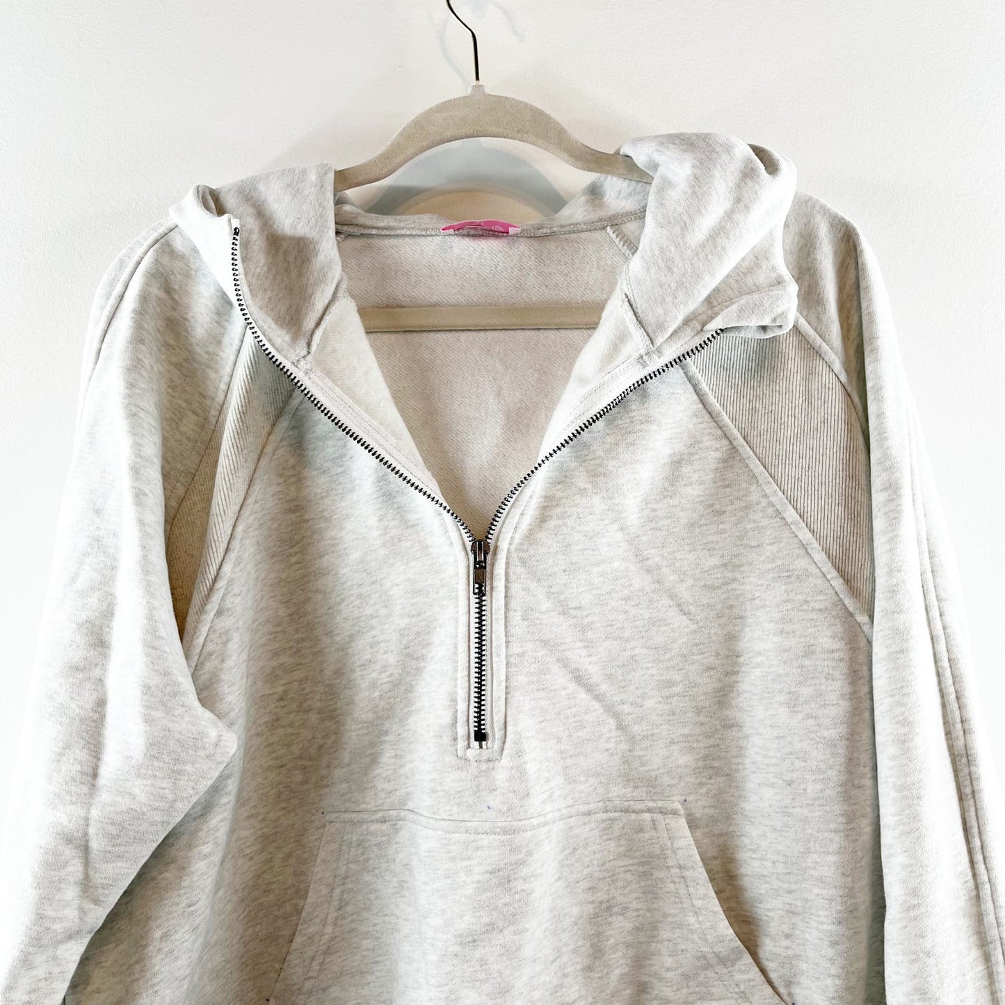 Pink Lily Cotton Cropped Half Zip Pullover Sweatshirt Gray Large
