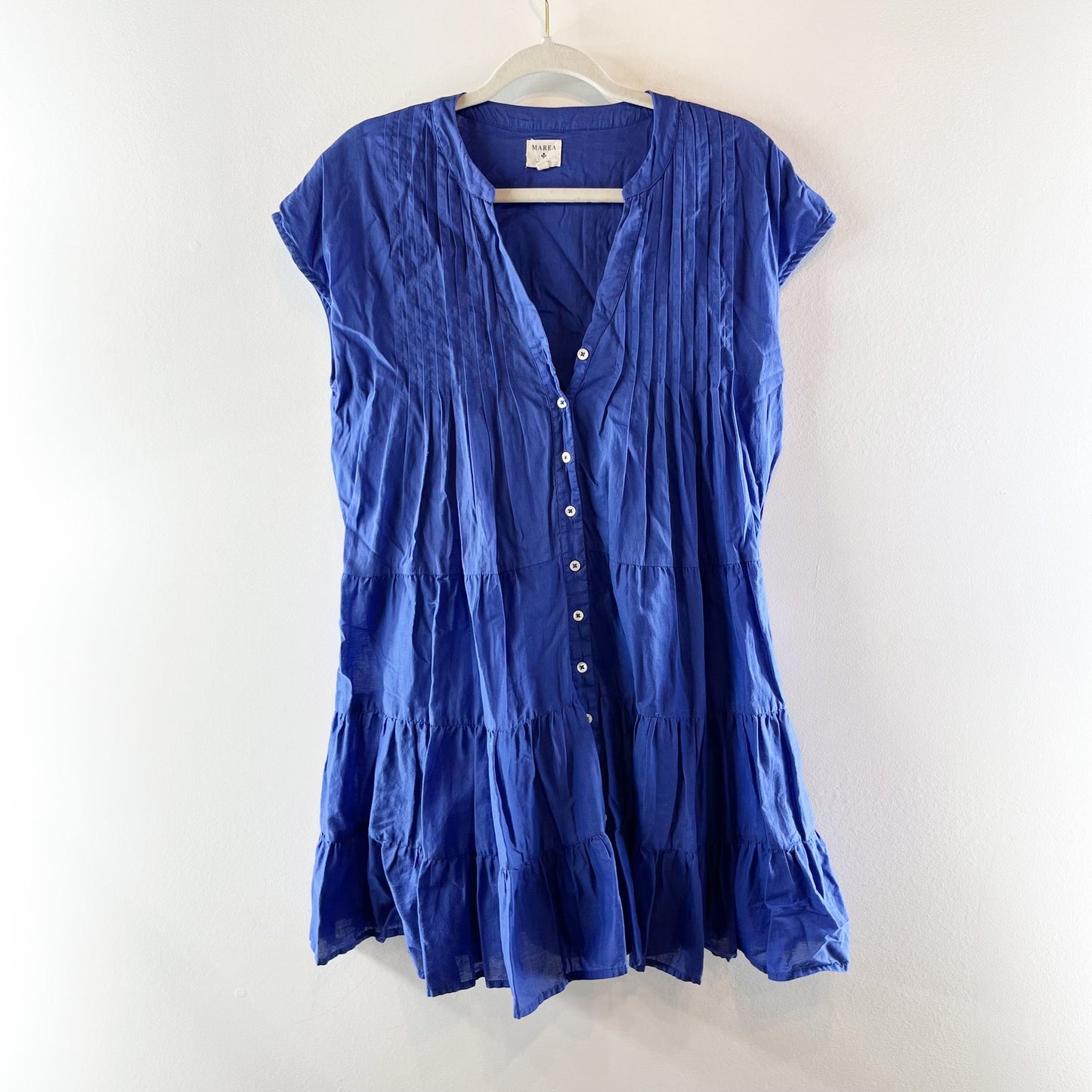 Marea Mackenzie Short Sleeve Button Up Ruffle Hem Mini Dress Ultramarine Blue S