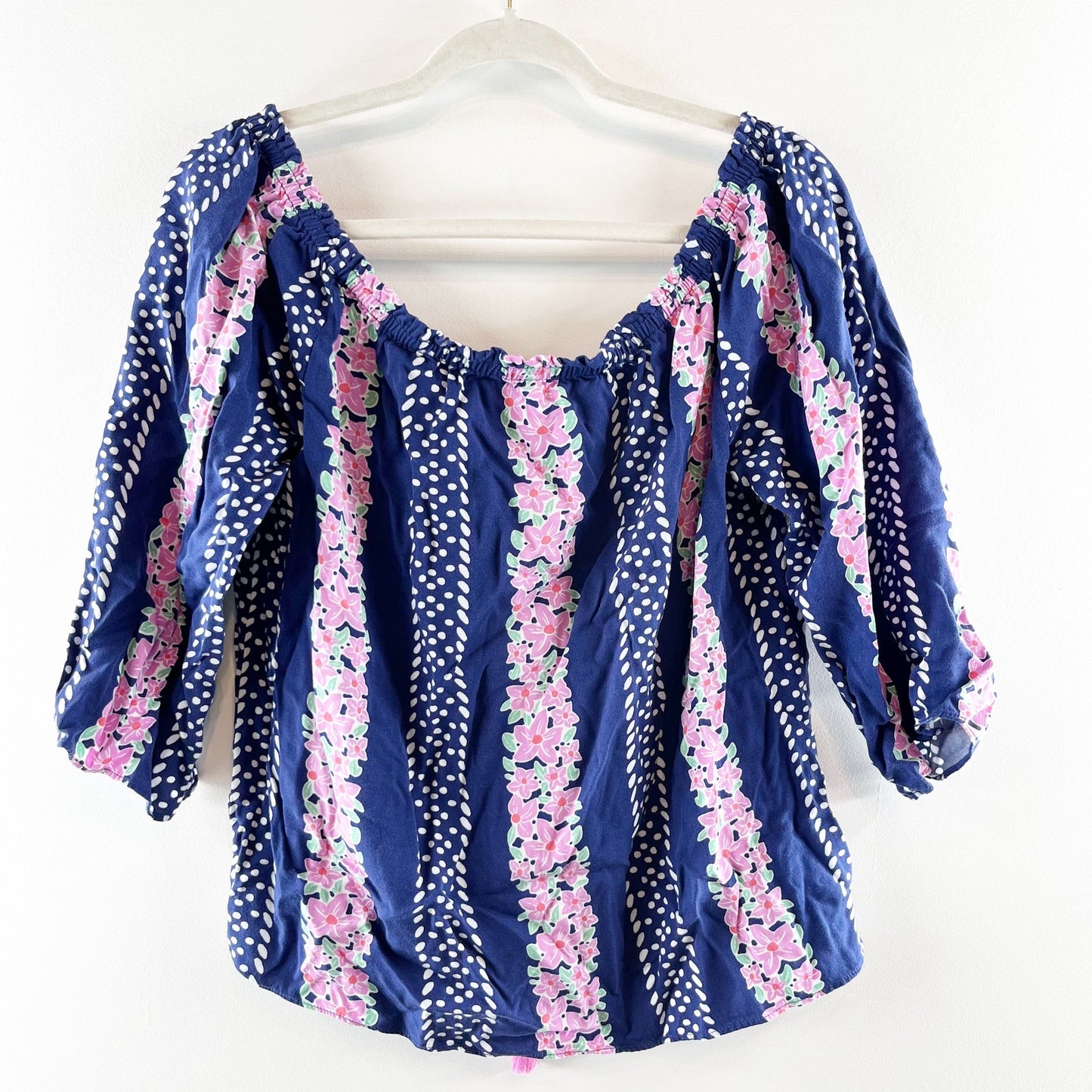 Southern Tide Mackenzie Off The Shoulder Striped Top Shirt Blouse Pink Blue M