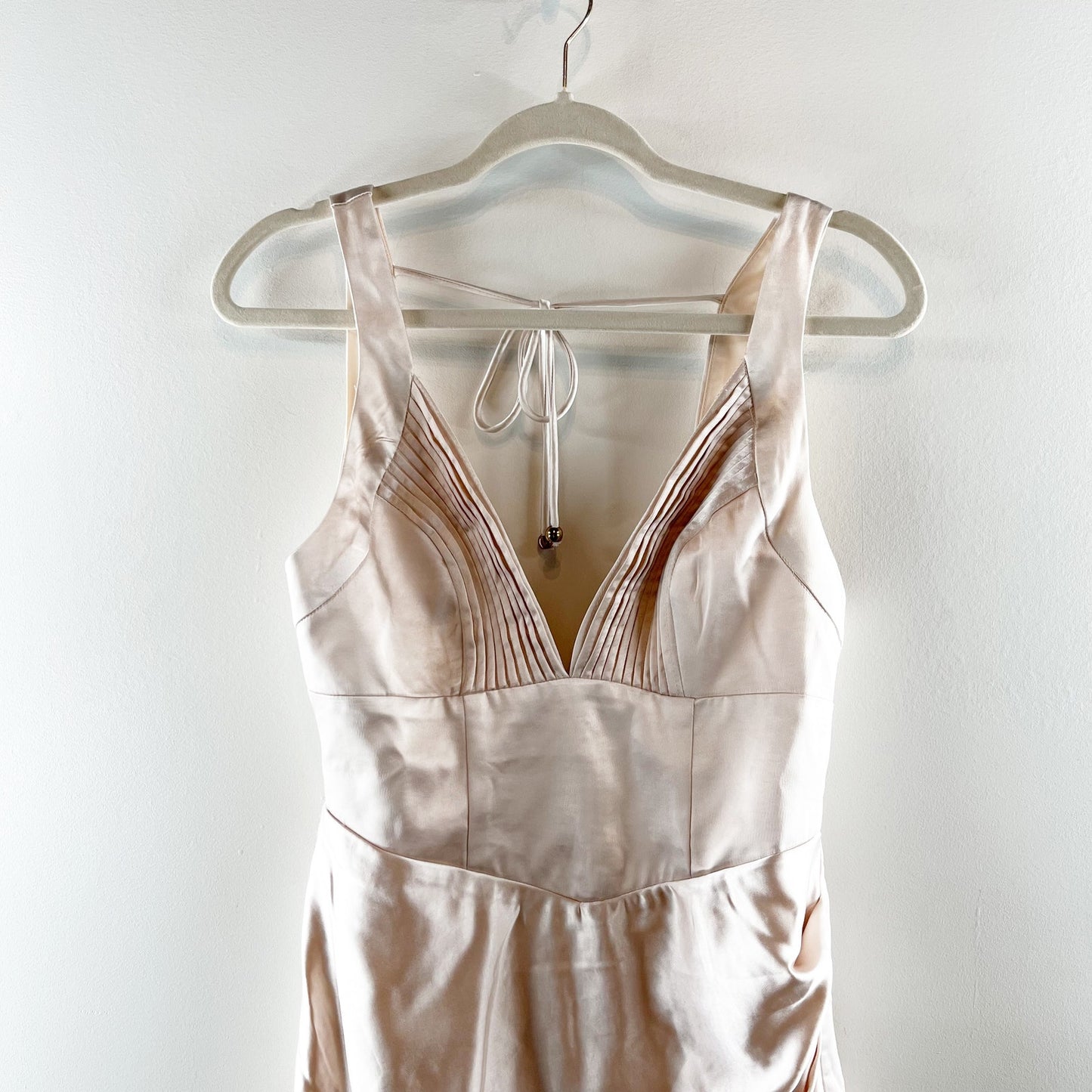 Hello Molly Rosebud Satin Plunge V Neck Mini Dress Champagne Gold 6