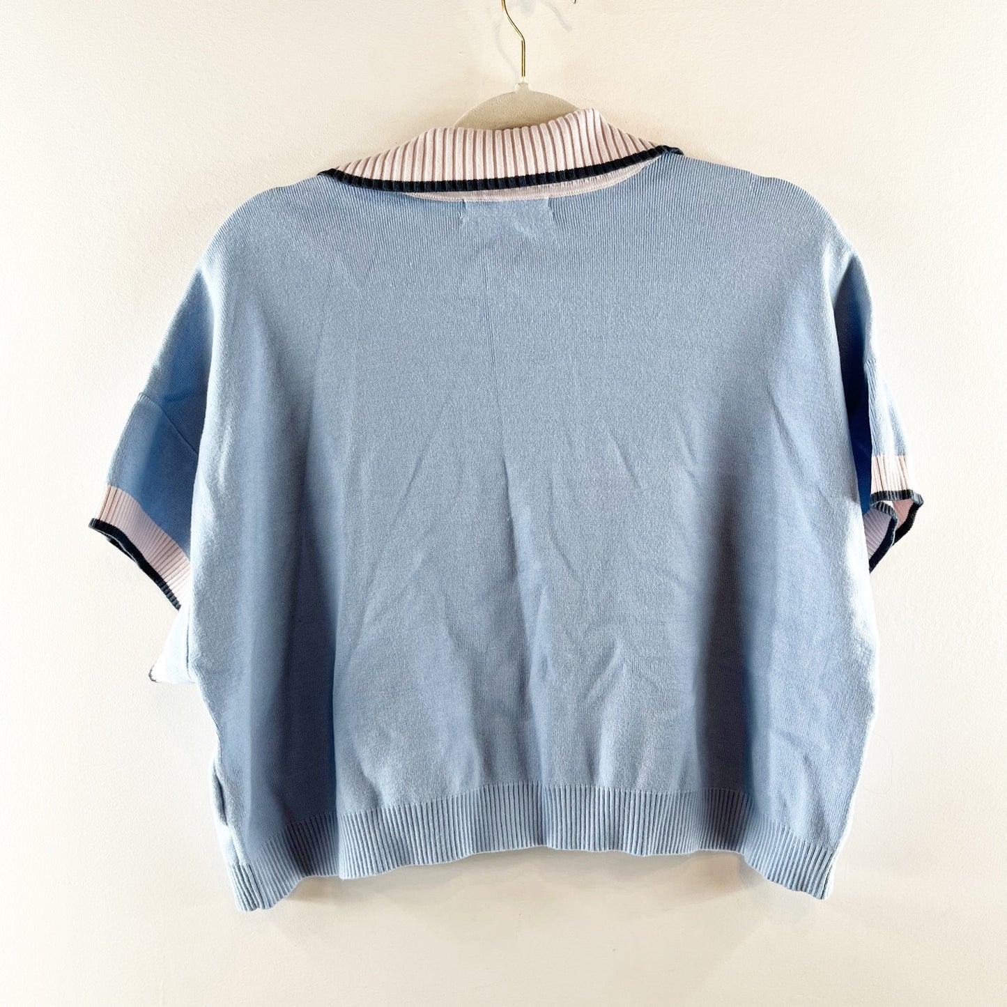 Anthropologie Short Sleeve Polo Collared Sweater Blue Large