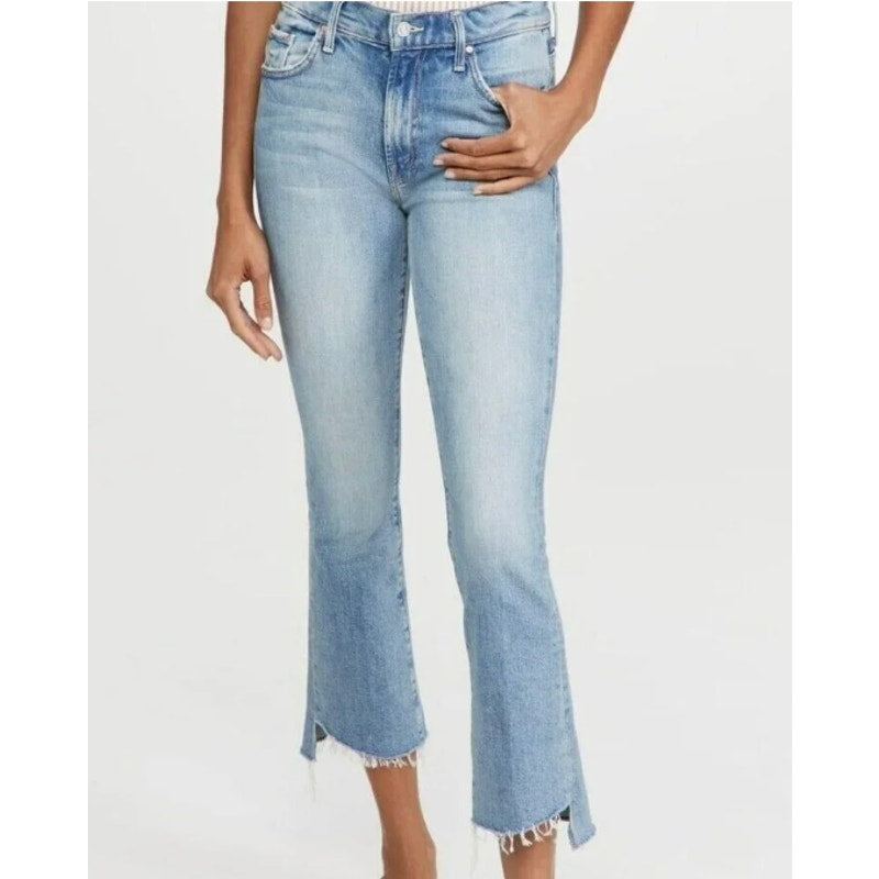 Mother The Insider Crop Step Fray Hem Jeans I Confess Light Wash Blue 25