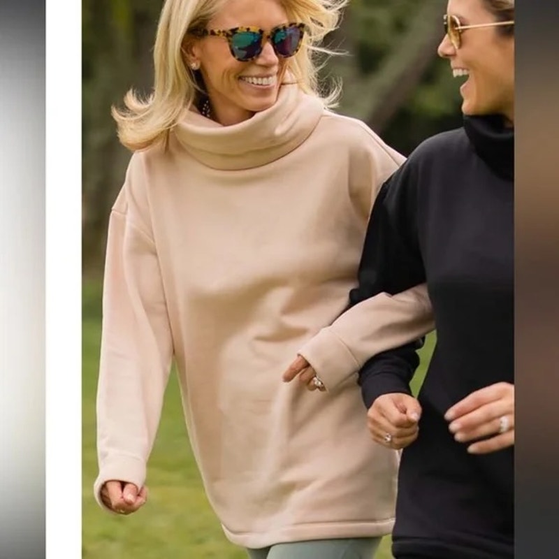 Dudley Stephens Clover Cocoon Cowl Turtleneck Tunic Sweatshirt Blush Beige Small