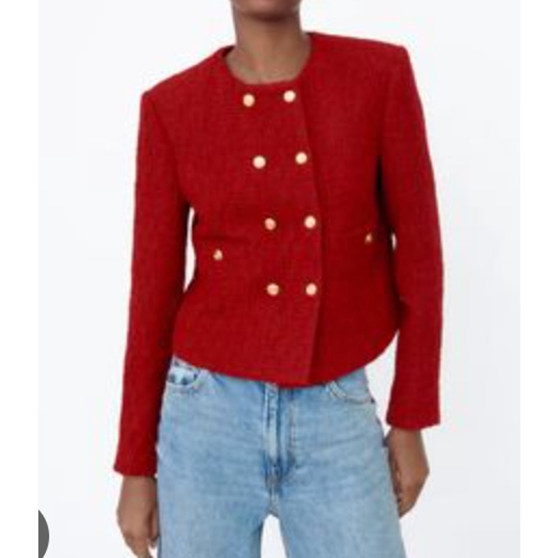 ZARA Long Sleeve Double Breasted Blazer Jacket Red XS