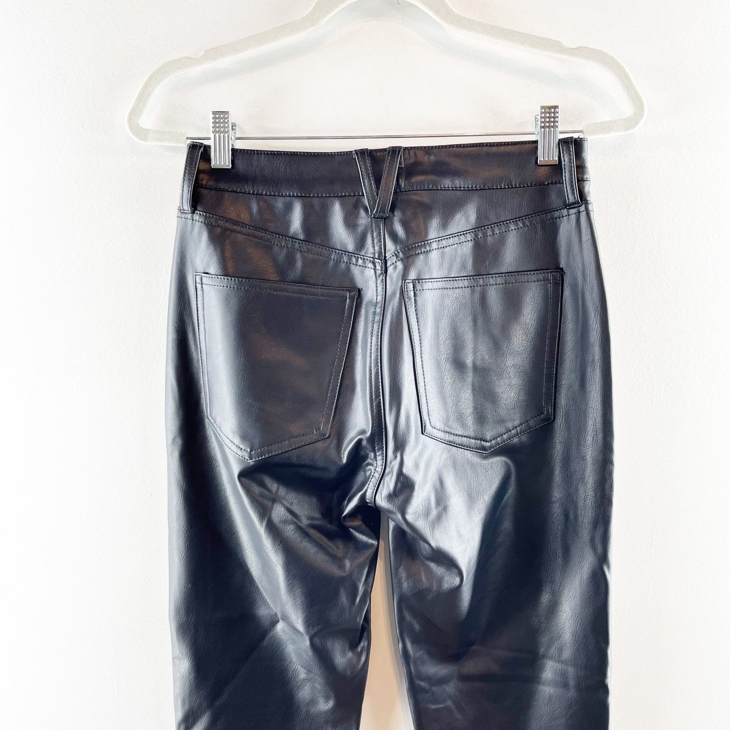 Veronica Beard High Rise Carly Kick Flare Vegan Leather Pants Black 26