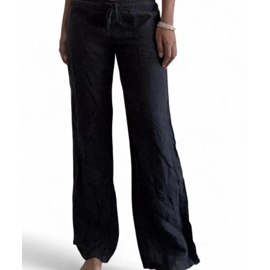 Victoria's Secret Flax Linen Low Rise Wide Leg Beach Pants Black 0