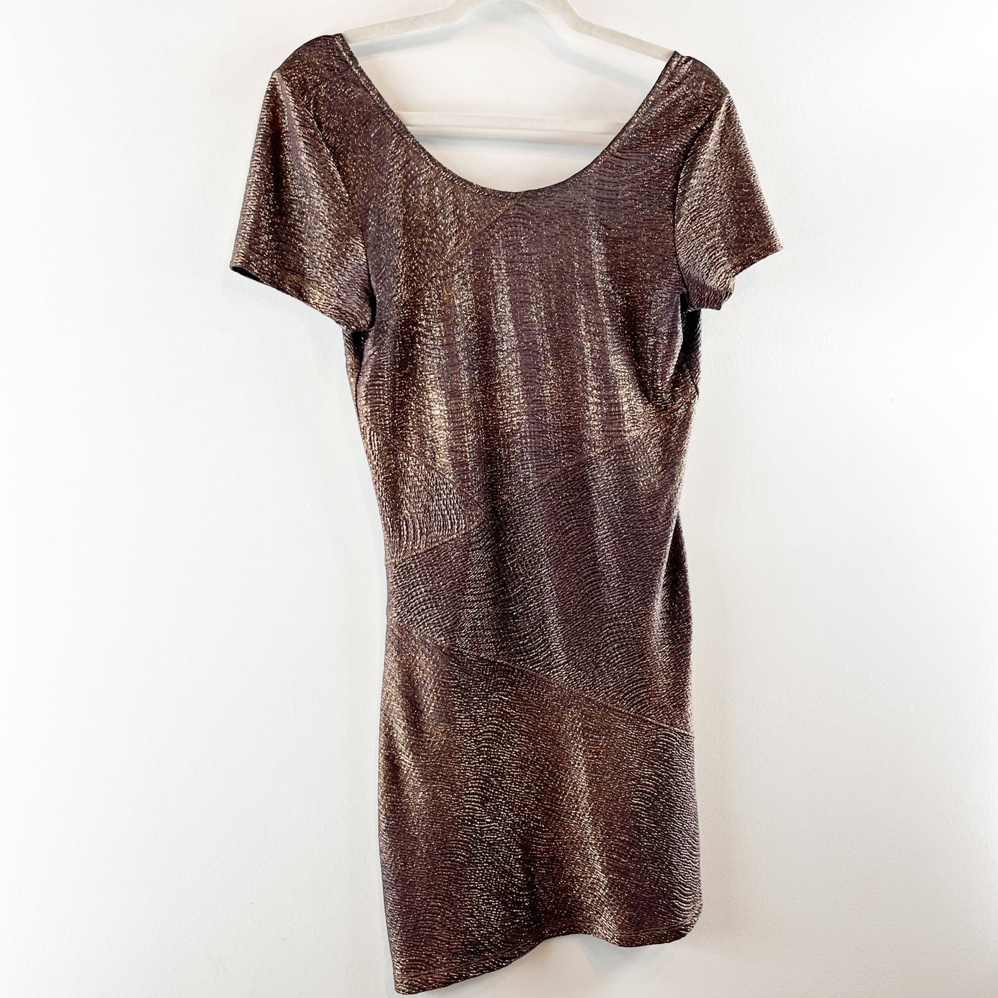 Free People Daydream Short Sleeve Bodycon Mini Dress Bronze Moonage Small