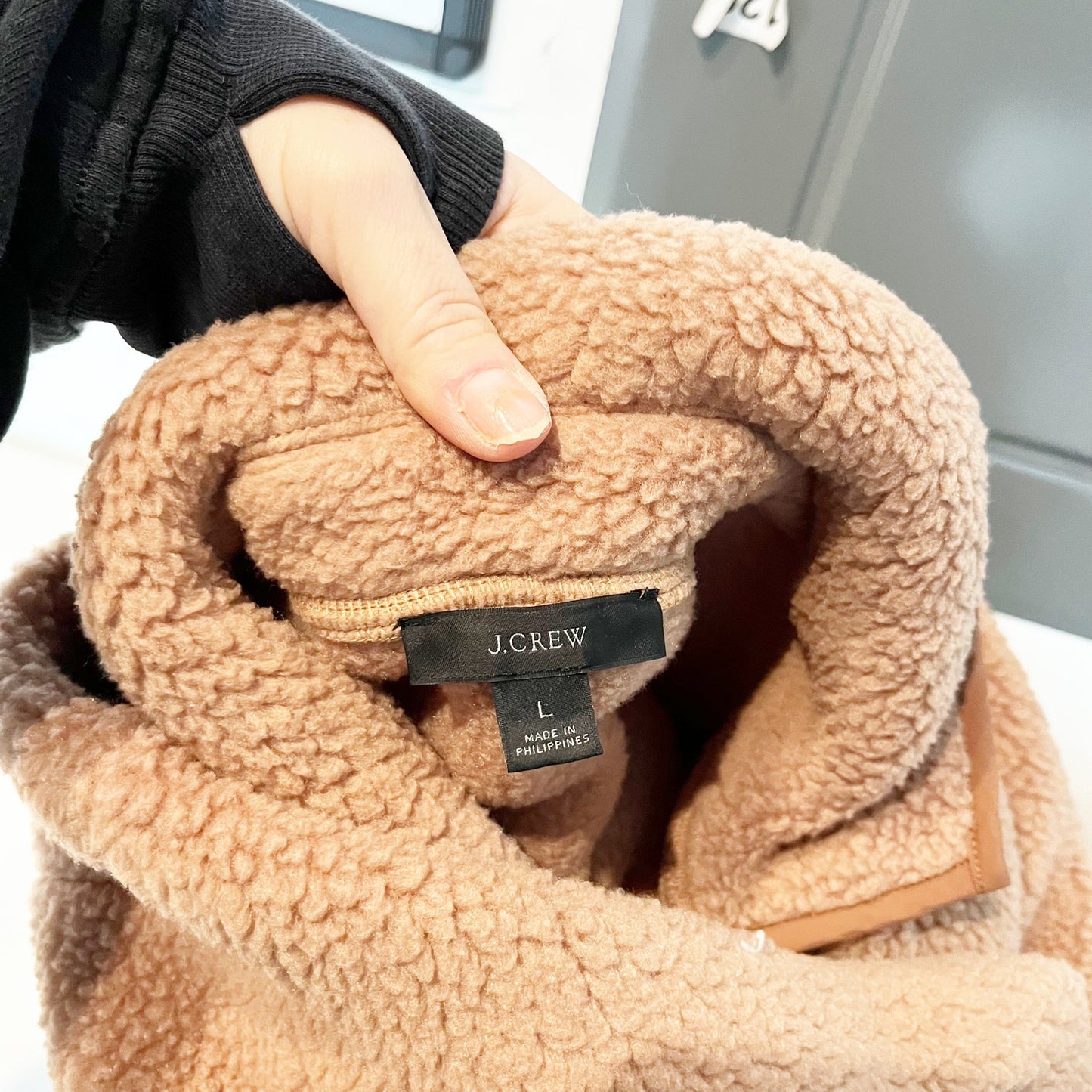 J. Crew Long Sleeve Polartec Fleece Snap-Front Winter Teddy Jacket Brown Large