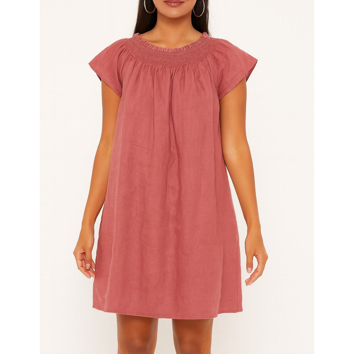 Wilfred Aritzia Persuasion Flutter Sleeve Linen Mini Dress Rust Rose Red Pink S