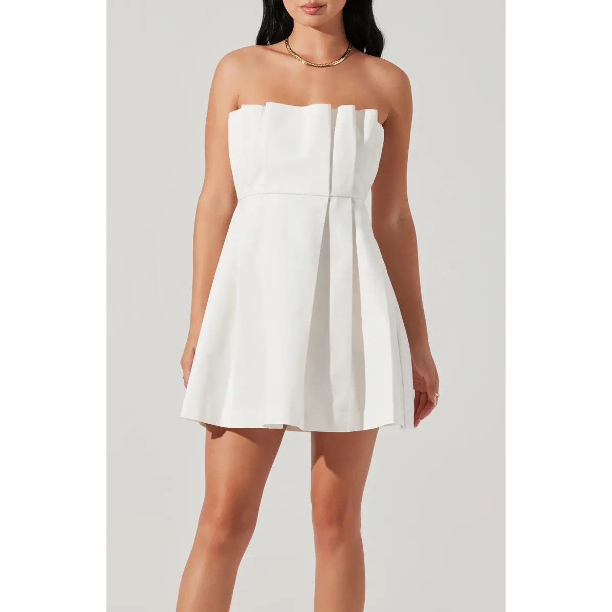ASTR The Label Clemira Pleated Strapless Cotton Mini Dress White Medium