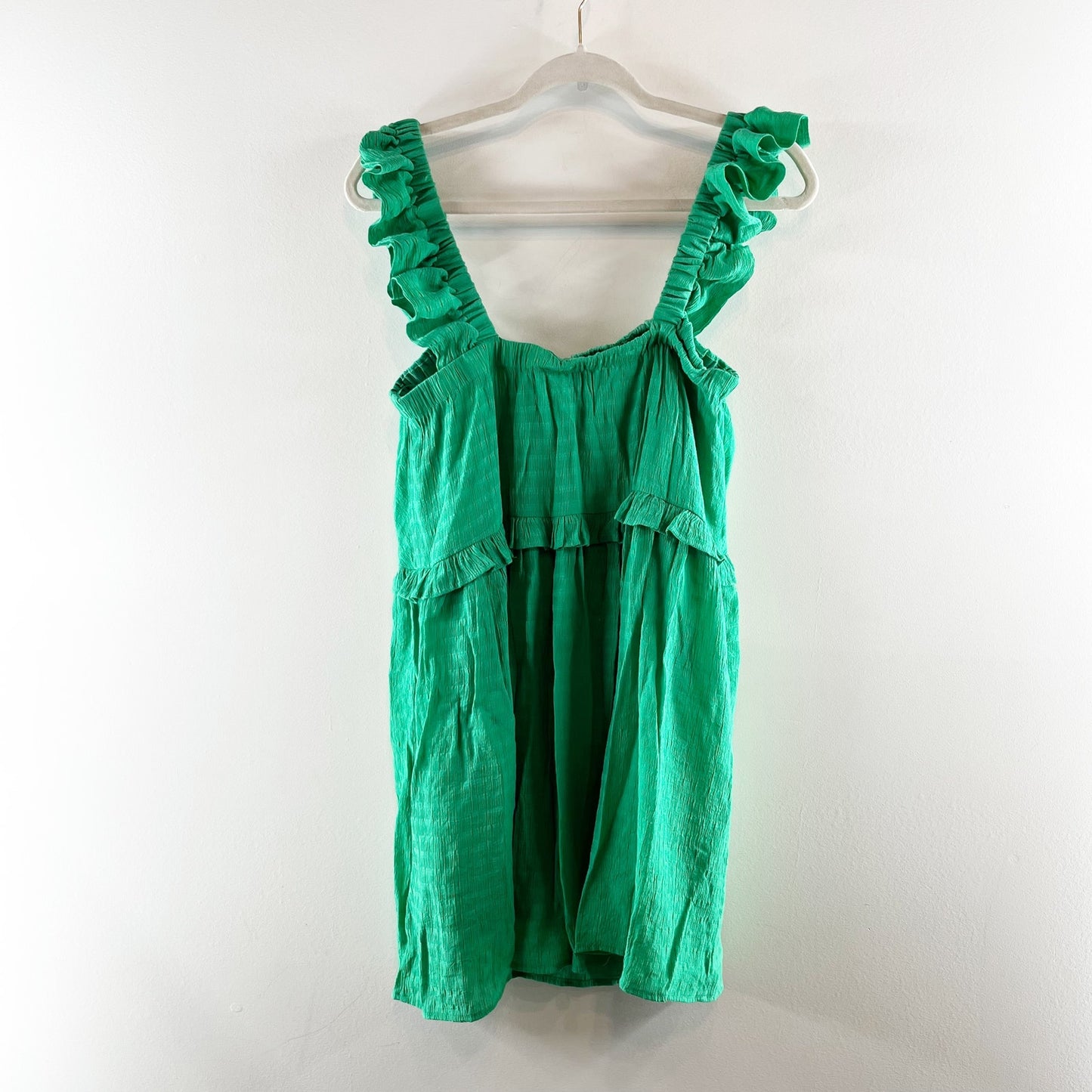 Pink Lily Ruffle Strap Tiered Square Neck Babydoll Mini Dress Green Medium