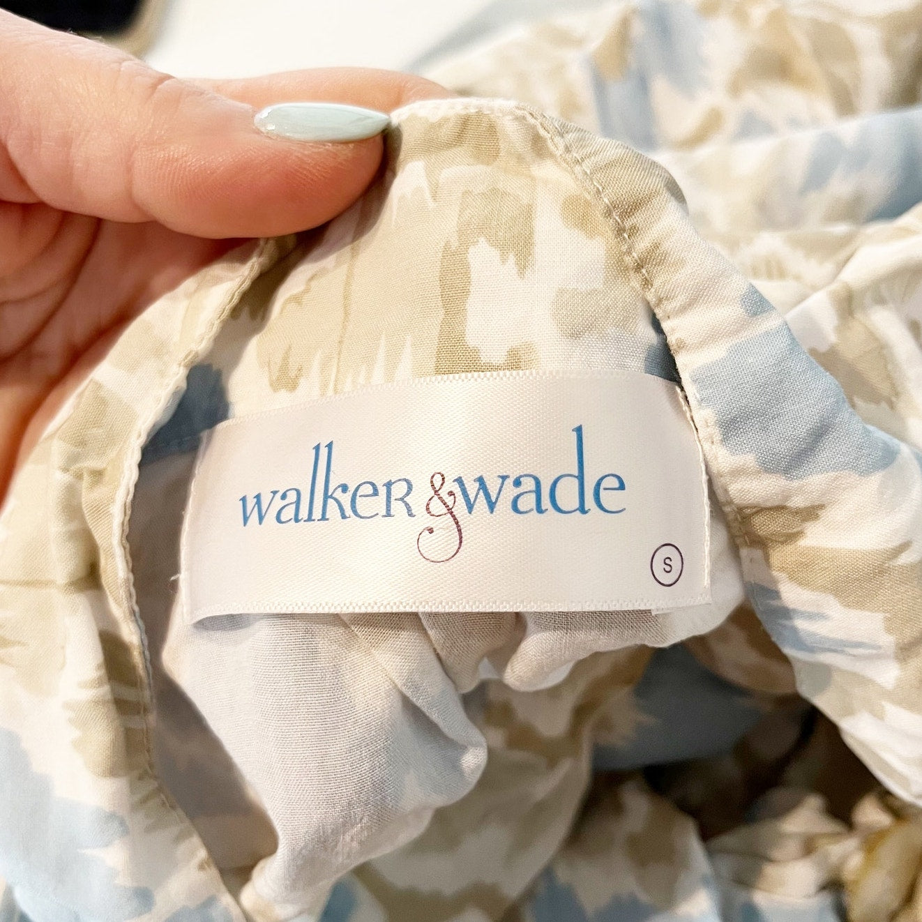Walker & Wade Day Tripper Hi-Low Shirt Dress Sand and Sea Ikat Blue Cream Small