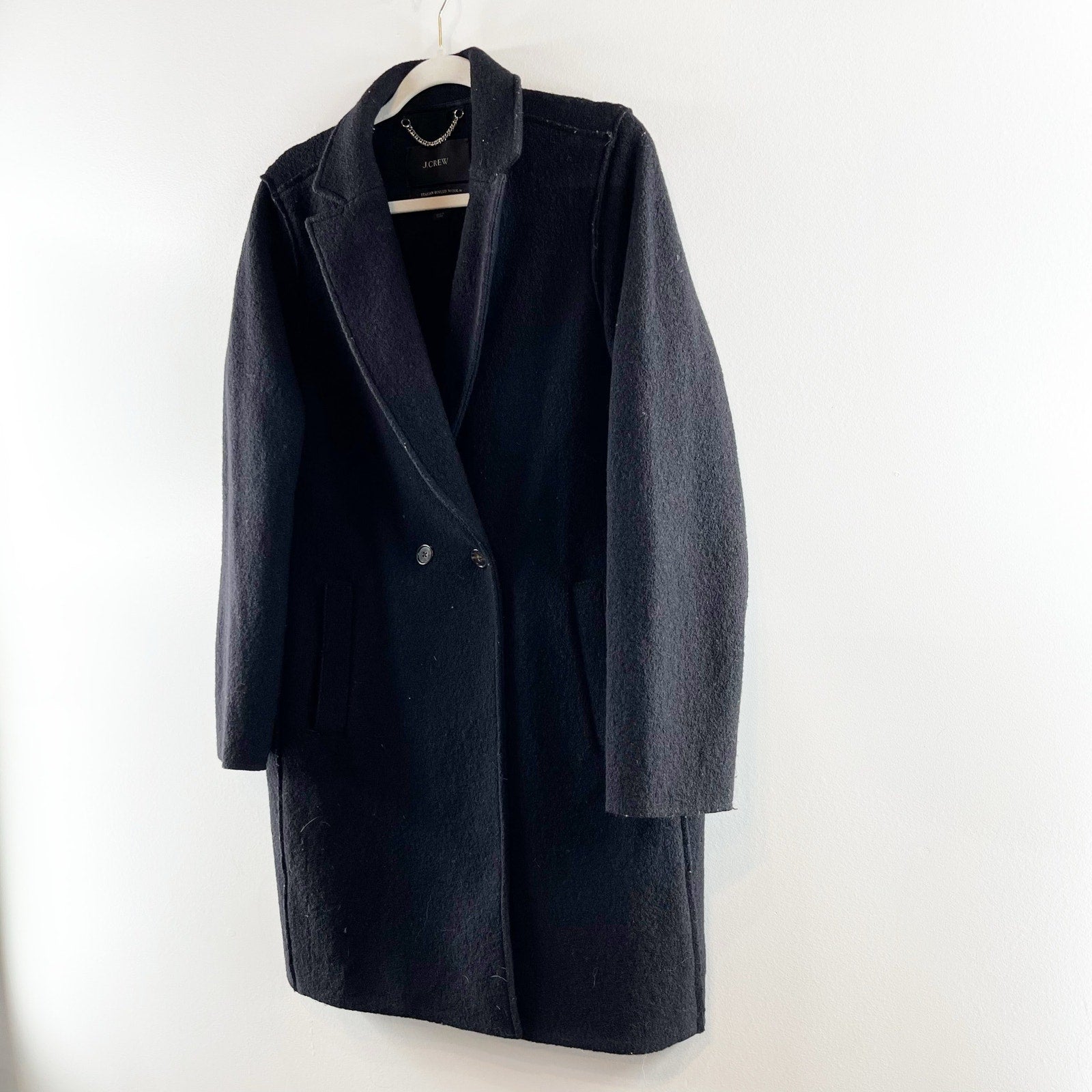 J Crew Daphne Topcoat Italian Boiled store Wool Coat Black Collared Long Sleeve Sz 0