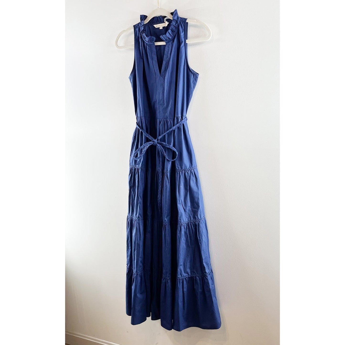 Mahi Gold Sleeveless Bowline Poplin Maxi Dress Navy Blue Small