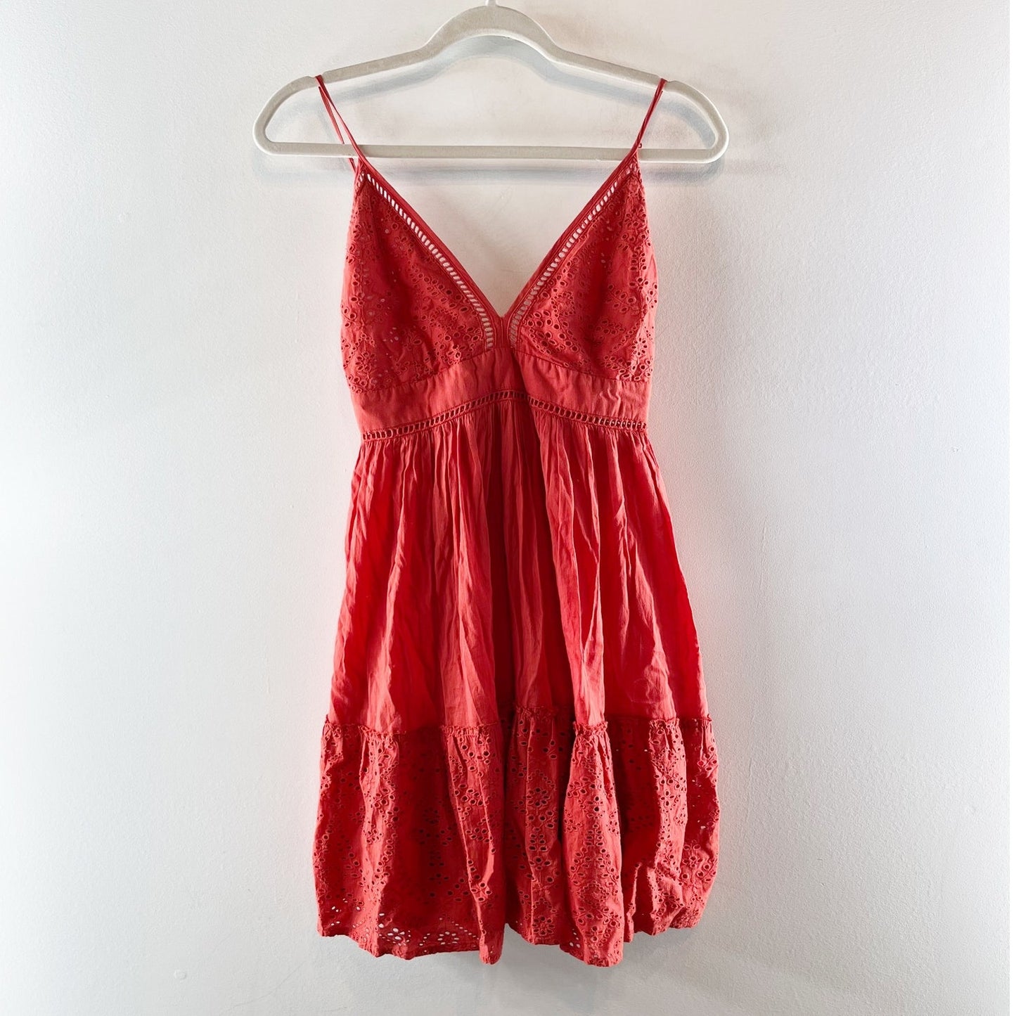 Maje V Neck Mini Babydoll Dress Terracotta Red Large