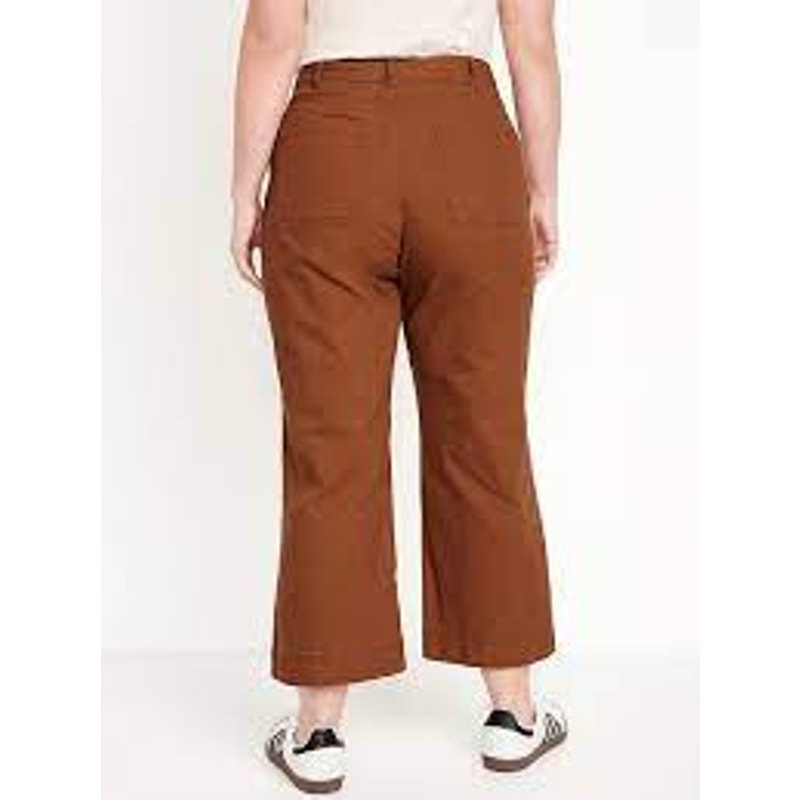 Old Navy High Rise Wide Leg Cropped Chino Pants Copper Penny Brown 14 Tall